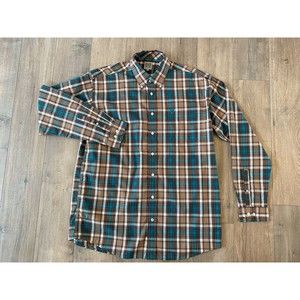 Cinch Western Cowboy Long Sleeve Flip Cuff Mens L Button Down Beige Plaid Shirt